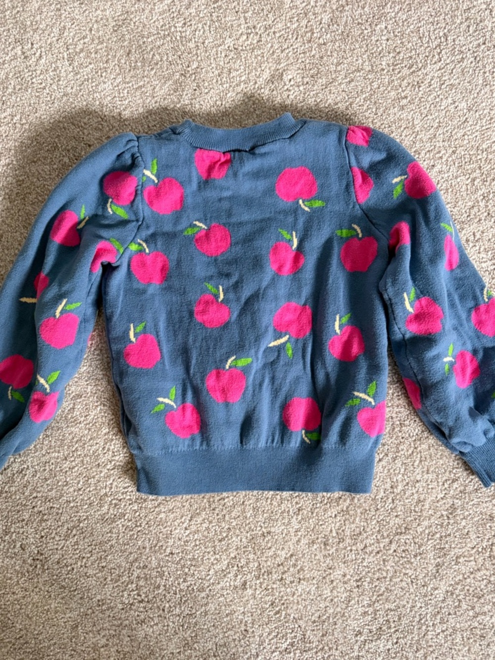 GAP Blue Crewneck Sweater with Pink Apple Print - Picture 2 of 4